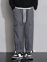 Autumn Winter Grey Cargo Pants With Ankle Straps