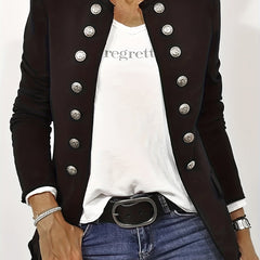 Solid Stand Collar Button Front Blazer for Women
