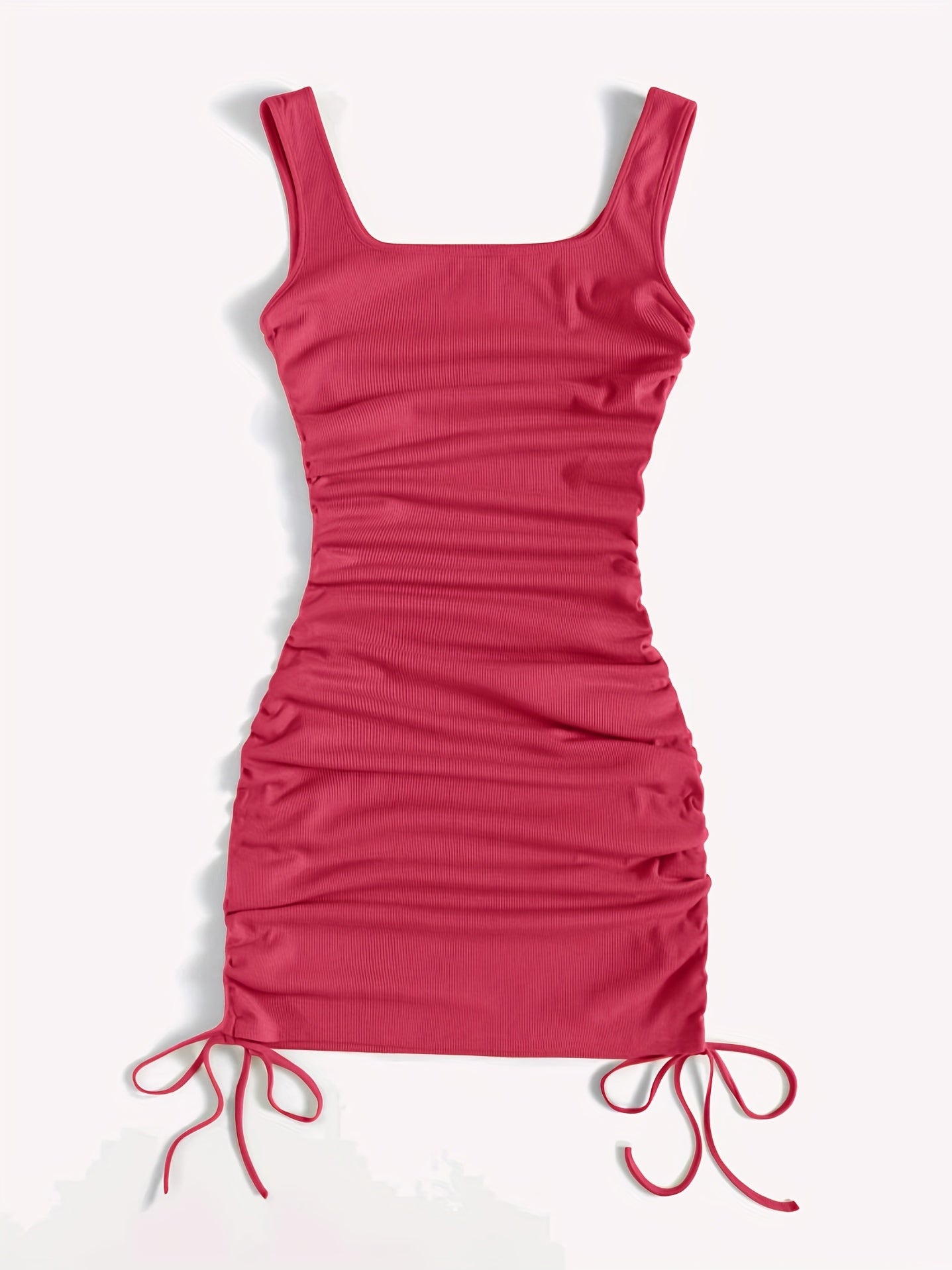 Drawstring Bodycon Dress Sexy Ruched Tank Dress Women's Clothing