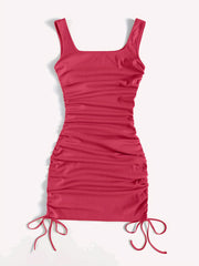 Drawstring Bodycon Dress Sexy Ruched Tank Dress Women's Clothing