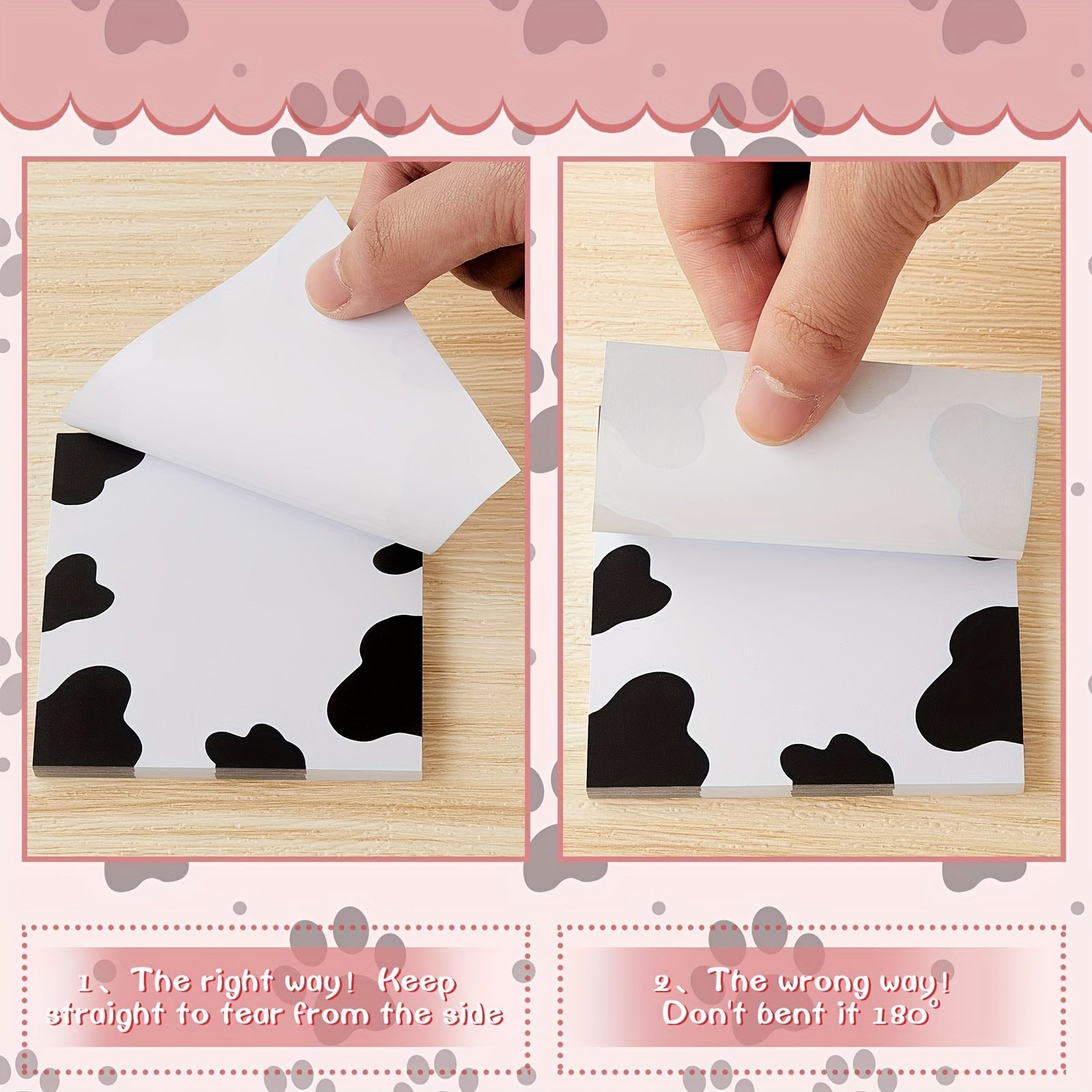2 Packs Cow Print Sticky Note Pads Self-Adhesive Memo Pads for School