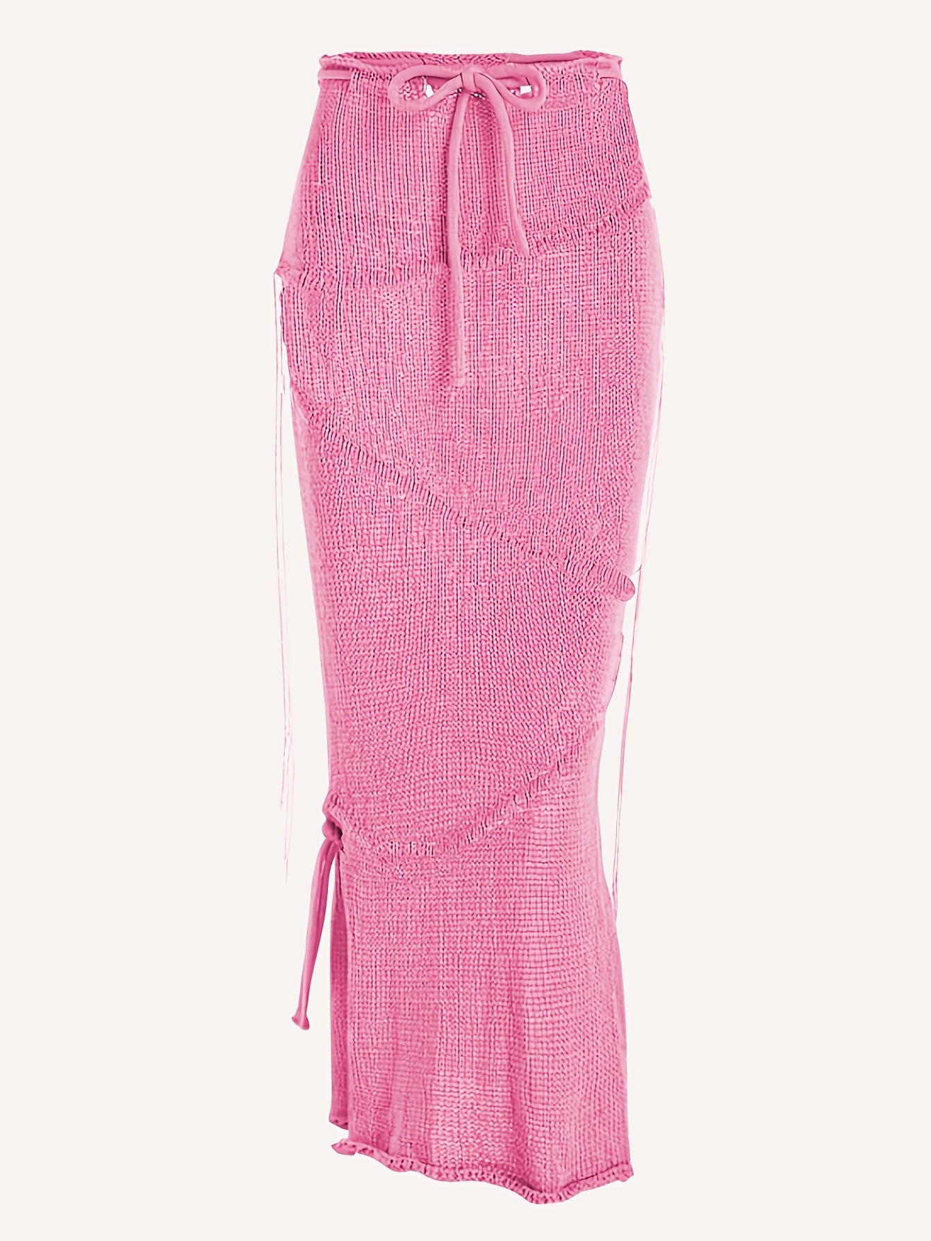 Knitted Drawstring Waist Side Shirring Skirt Casual Ankle Skirt