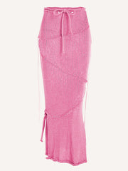 Knitted Drawstring Waist Side Shirring Skirt Casual Ankle Skirt