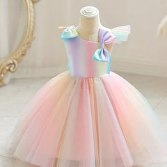 Girls Sleeveless Princess Dress with Bow Mesh Panelled Bodysuit