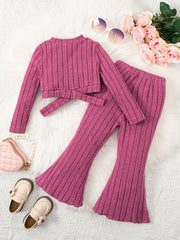 Toddler Girl's Ribbed Top & Flared Pants Set Casual Outfits