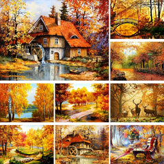 5D DIY Golden Autumn Forest Diamond Painting Kit - Full Drill