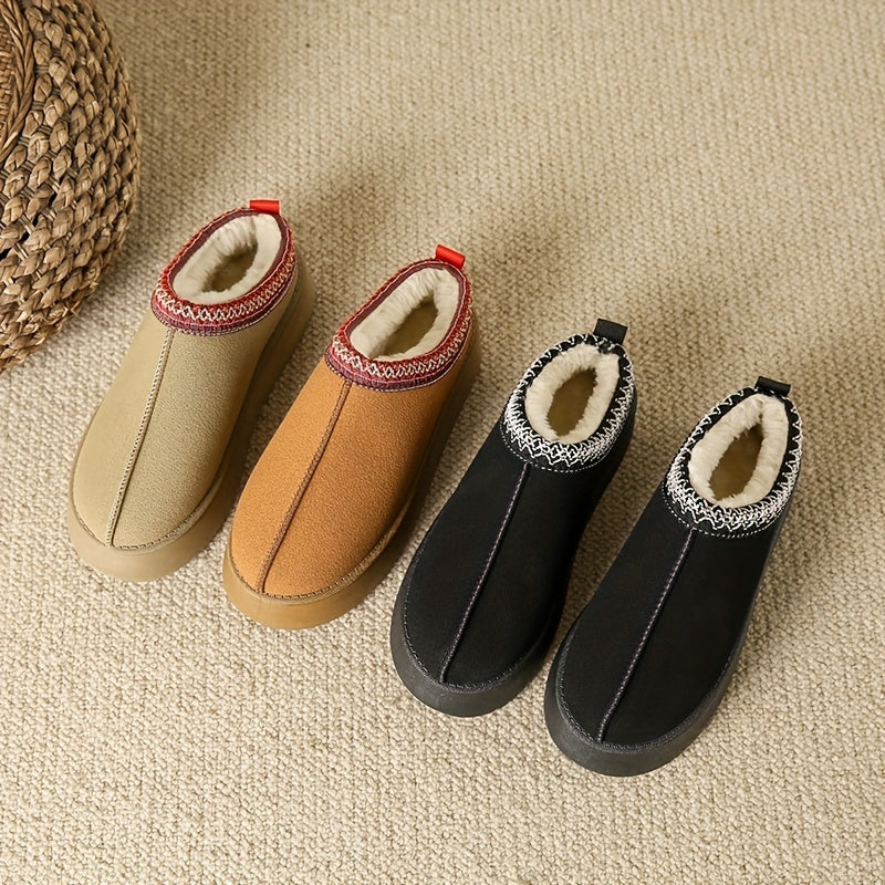 Plush Lined Platform Short Boots Slip On Ankle Comfort Booties
