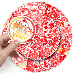 50pcs Year Dragon Cartoon Waterproof Stickers Chinese Style Graffiti Decor DIY