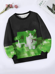 Creative Block Kitty Pattern Long Sleeve Crew Neck Sweatshirt