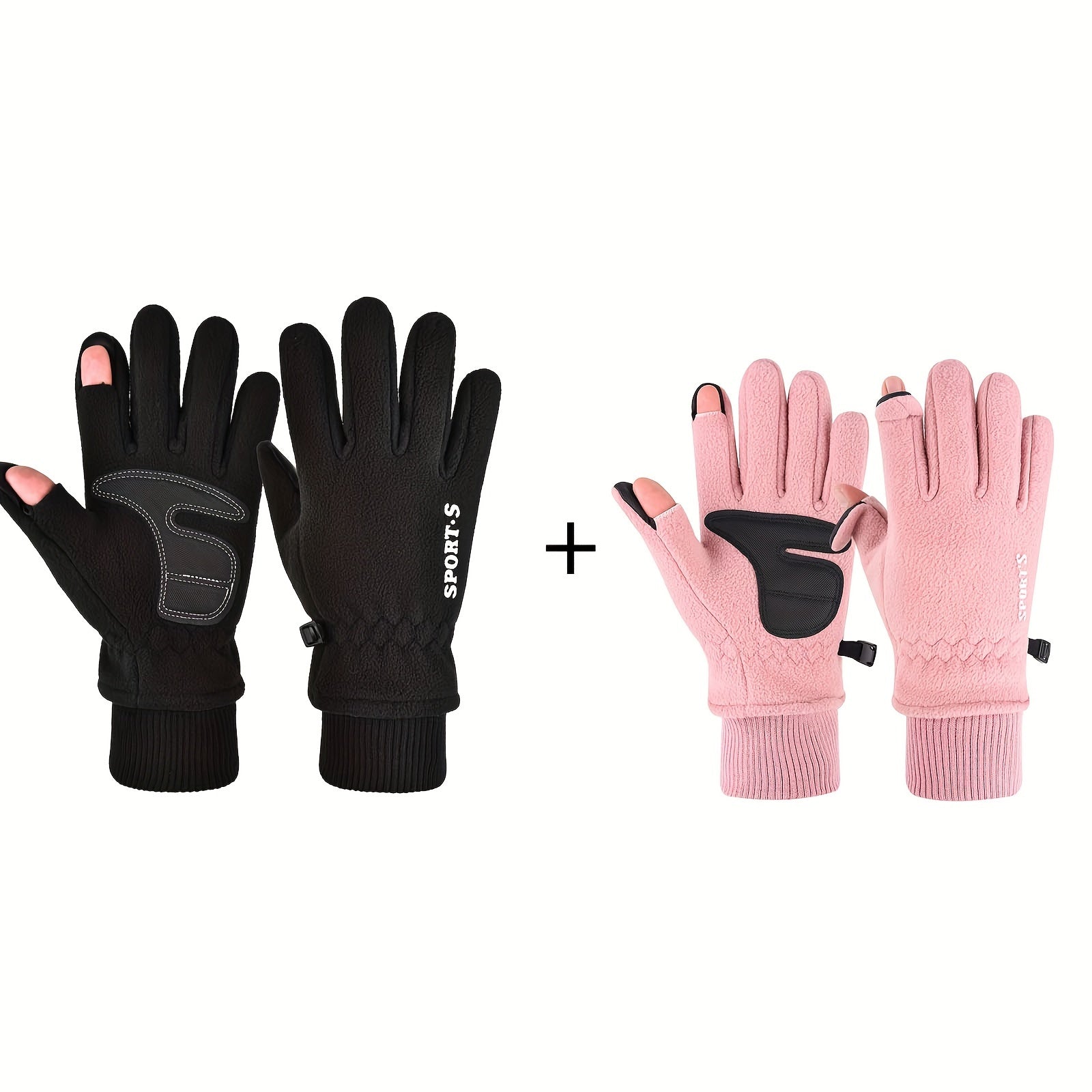 2 Pairs Windproof Fishing Gloves Full Finger Winter Warm Anti-Slip Gloves