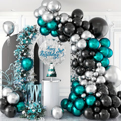 88pcs Teal Balloon Arch Kit Birthday Party Balloons Metallic Silver
