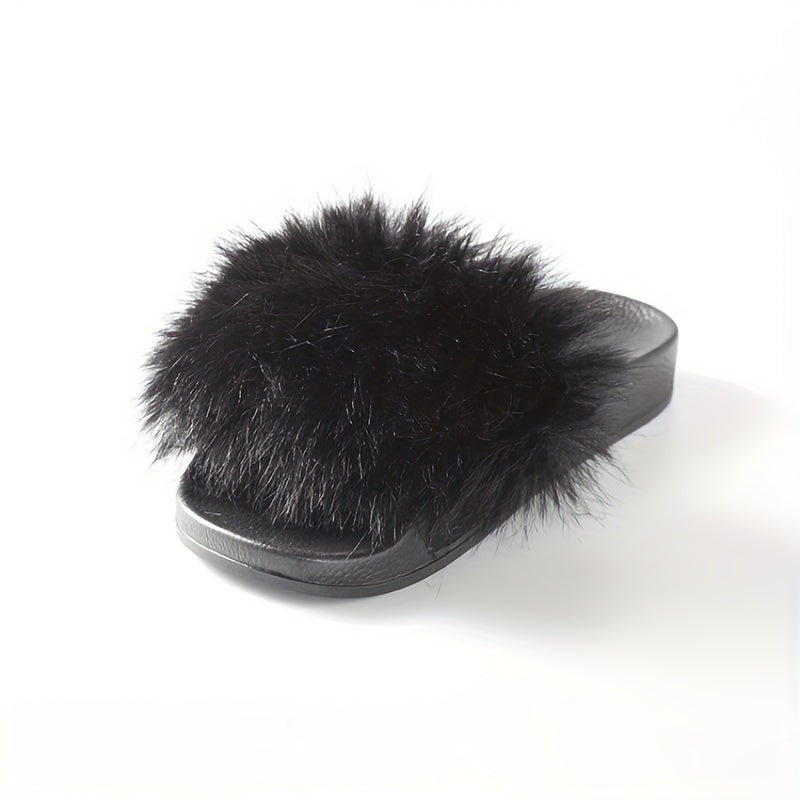 Women's Fluffy Fur Slippers Open Toe Platform Non Slip Shoes
