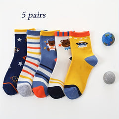 Boys Cartoon Space Bear Pattern Crew Socks