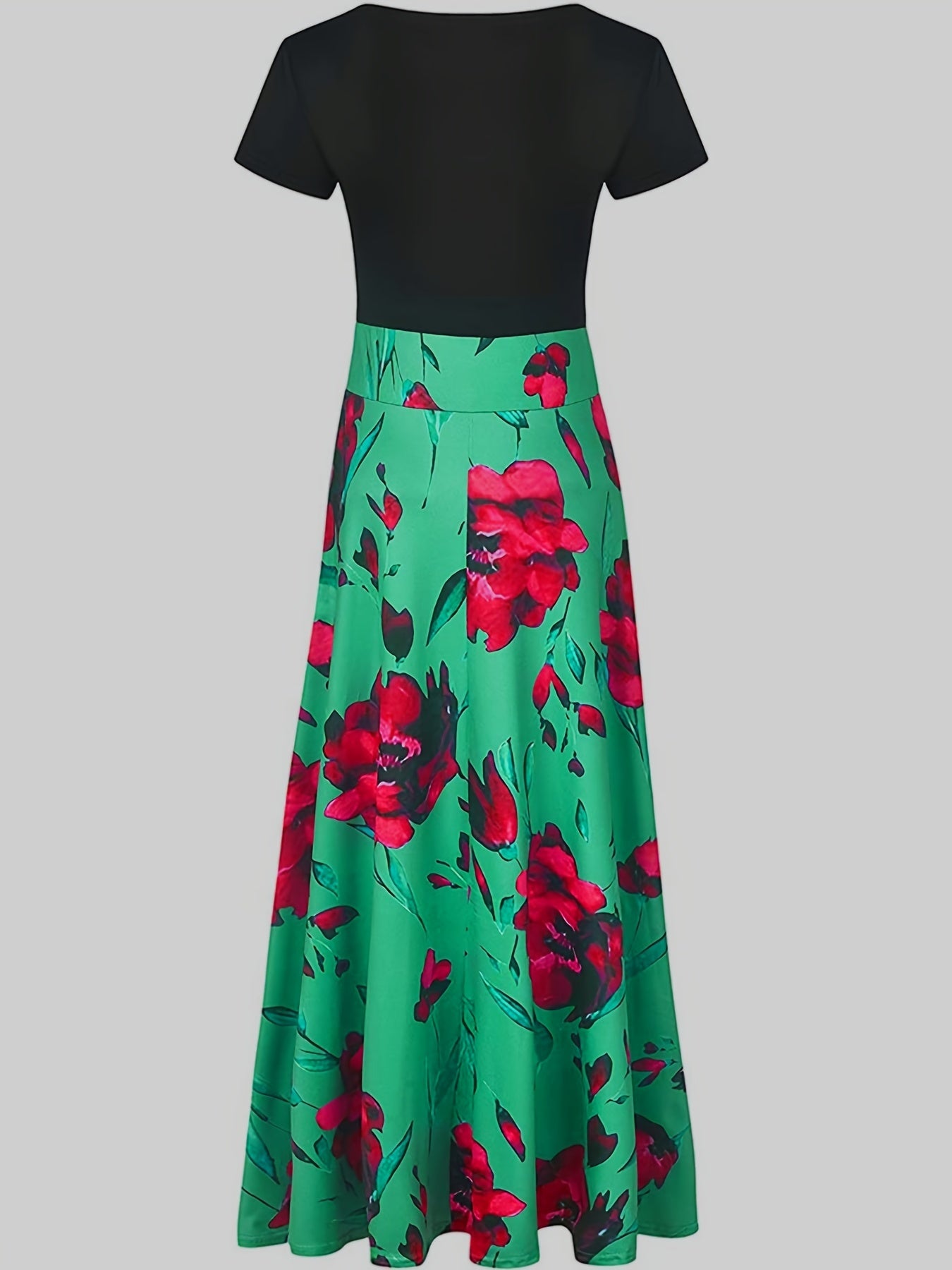 Floral Print Maxi Dress Short Sleeve Round Neck Boho Style