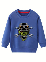 Boys' Cartoon Vehicles Print Hoodie Long Sleeve Top Pullover