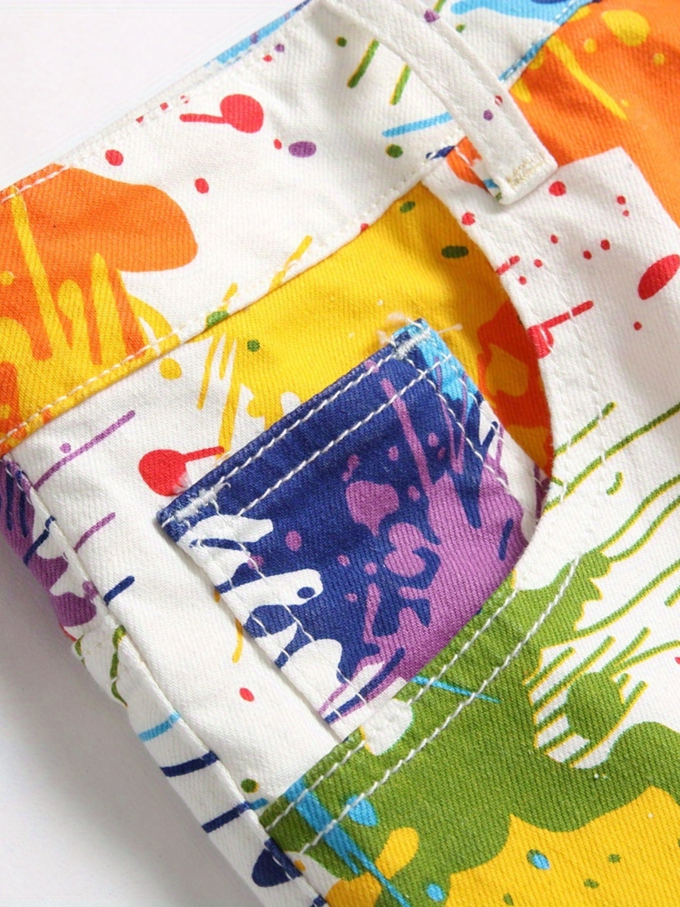 Colorful Print Men's Street Style Denim Shorts for Summer