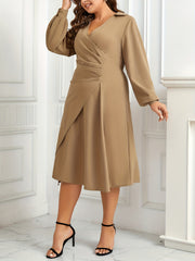 Plus Size Solid Lantern Sleeve Wrap Formal Dress