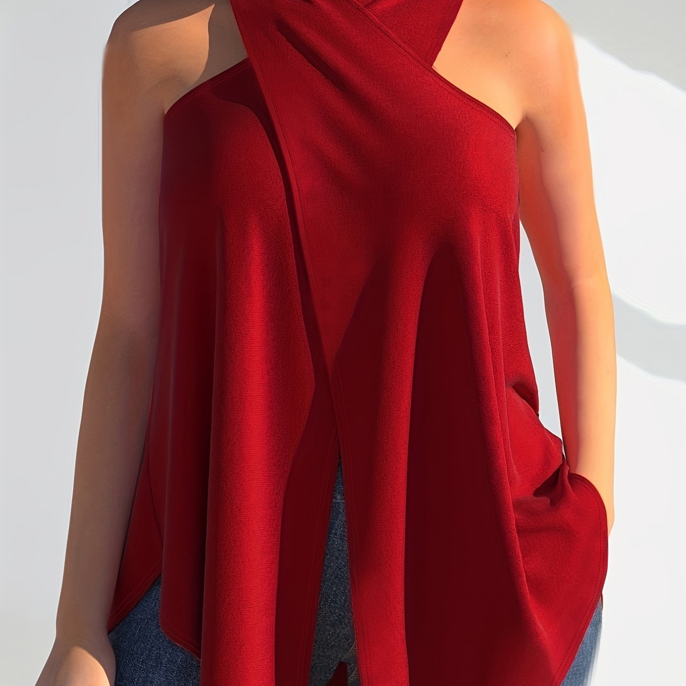 Split Cross Halter Neck Top for Summer