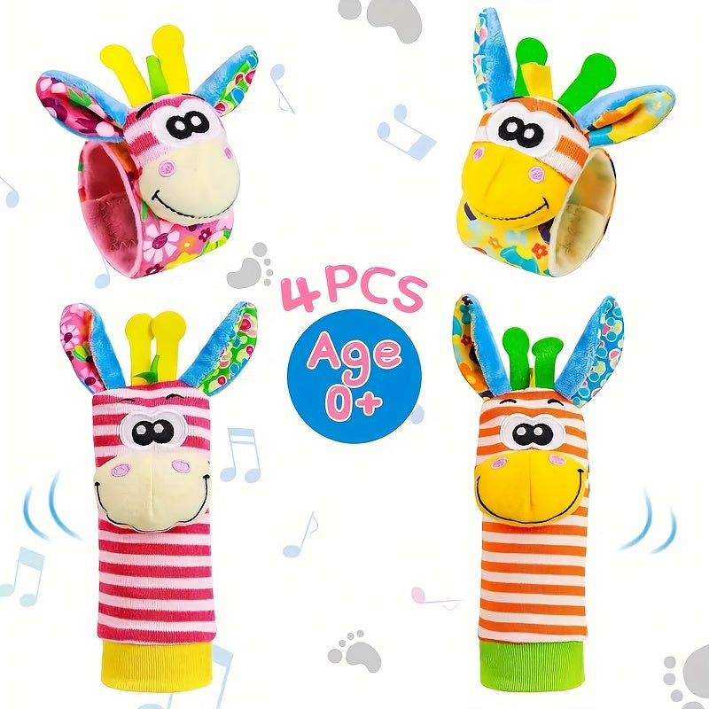 4pcs Baby Wrist Rattles Sock Toys - Newborn Baby Foot Finder & Wrist R