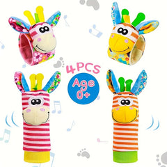 4pcs Baby Wrist Rattles Sock Toys - Newborn Baby Foot Finder & Wrist R