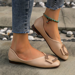 C Buckle Flats Square Toe Slip On Leather Ballet Shoes