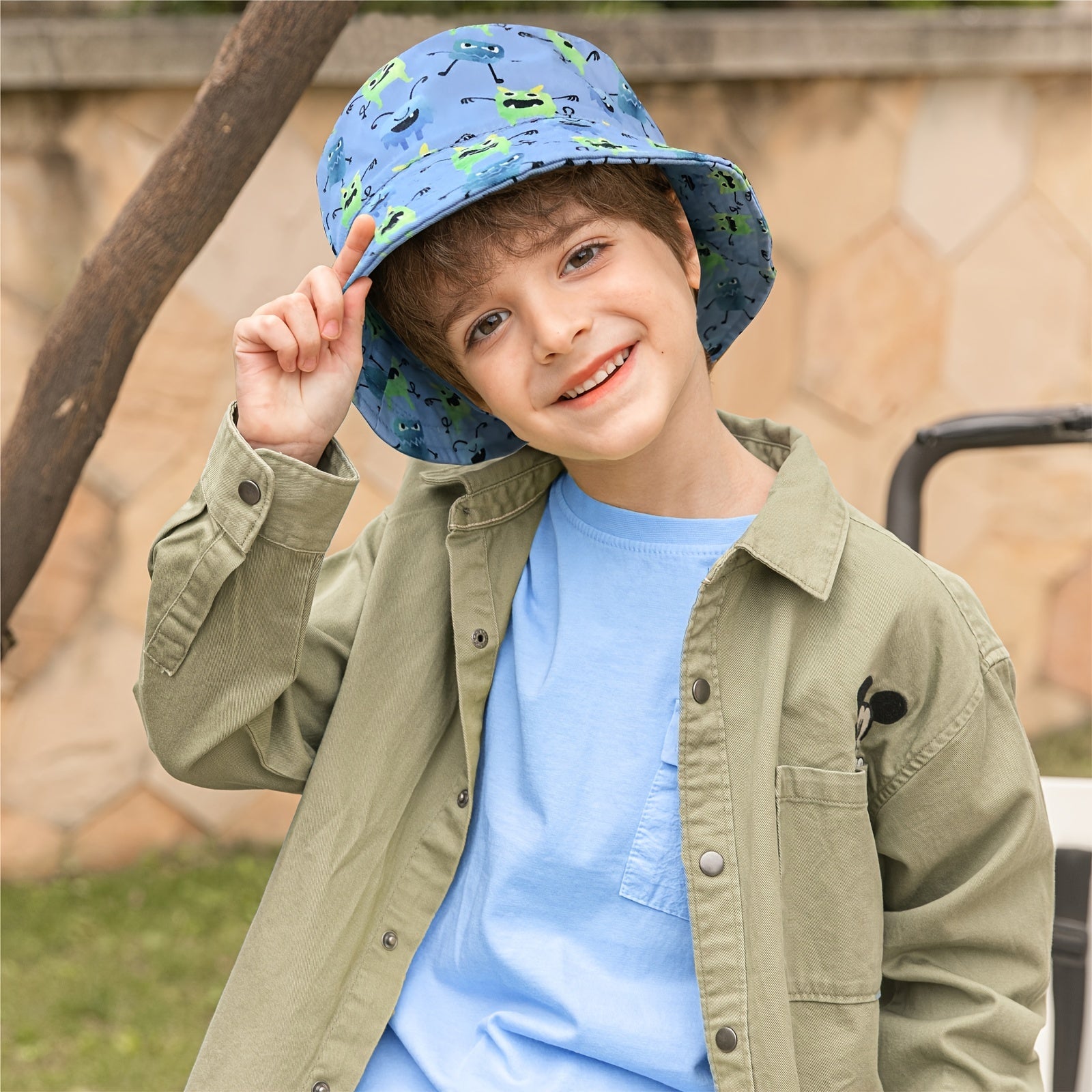 Boys Monster Print Bucket Hat for Sun Protection