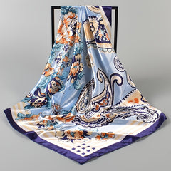 Print Flower Scarf Bandana Square Turban Lightweight Silk Head Scarf