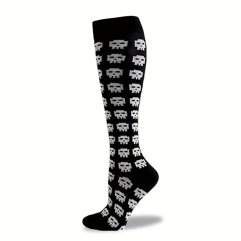 5 Pairs Plus Size Halloween Sports Calf Socks Women's Plus Skull Print