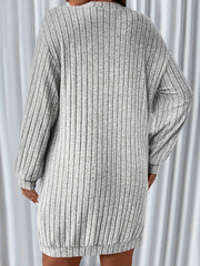 Ribbed V Neck Sweater Dress Long Sleeve Mini Dress