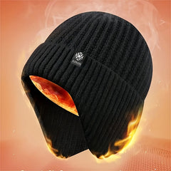 Men's Warm Velvet Lined Beanie Hat Set for Winter