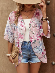 Floral Print Pink Open Front Cover Up Cardigan