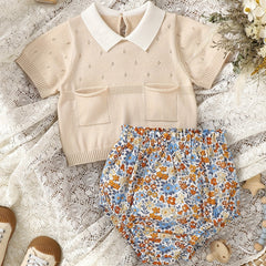 2pcs Baby Girls Short Sleeves Tops & Floral Shorts Baby Summer Clothes Sets
