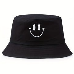 Happy Face Embroidery Bucket Hat Sun Protection Sunshade Hat