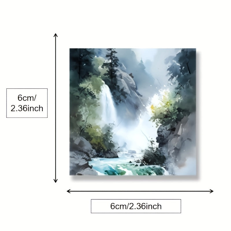 54pcs Watercolor Landscape Cartoon Stickers, Decorative Waterproof Game Stickers