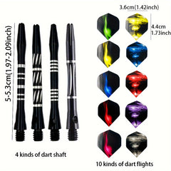 Dart Accessories Set With 24pcs Aluminum Rods, 30pcs Tail Wings, 50pcs O Rings