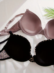 4 Pack Plus Size Bras Set Women's Plus Solid & Leopard Print Padded Underwire