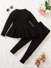 Girls Striped Top & Legging Pants 2pcs Set