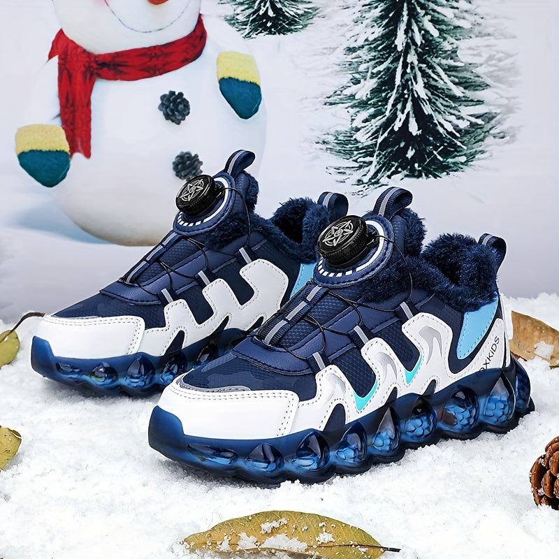 Boy's Chunky Shoes Hook Loop Fastener Warm Lining Comfy Non Slip Sneakers
