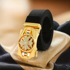 Nylon Canvas Breathable Belt with Synthetic Diamond Inlaid Automatic Buckle