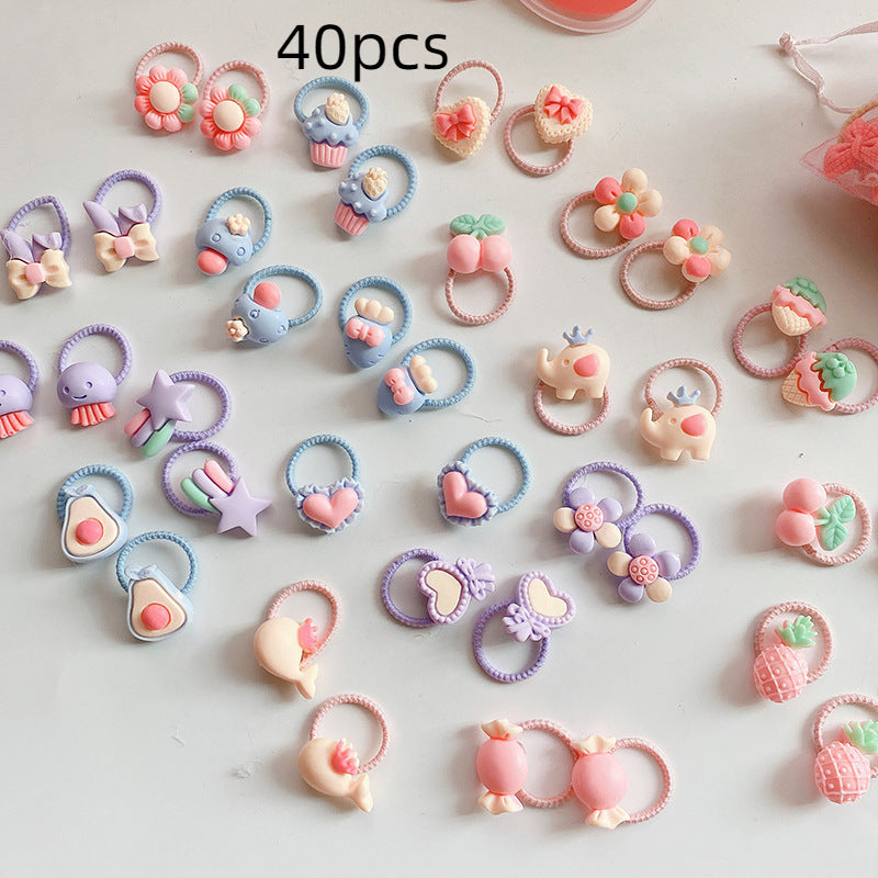 40pcs Cute Fruits & Flowers Hair Ties for Girls