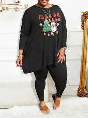 Christmas Pajama Set Snowman & Tree Print Tee & Leggin