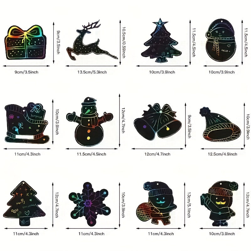 48pcs Scratch Paper DIY Christmas Ornaments Magic Scratch Off Cards Paper