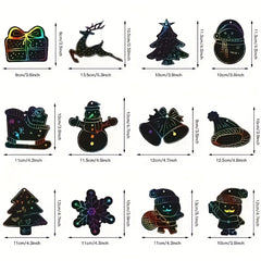 48pcs Scratch Paper DIY Christmas Ornaments Magic Scratch Off Cards Paper