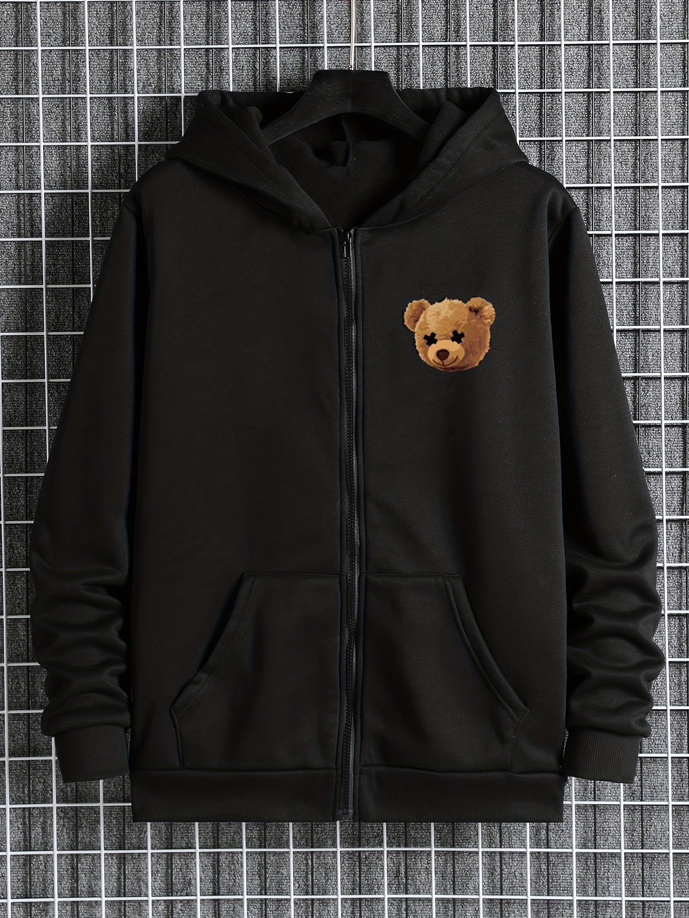 Girls' Bear Graphic Hoodie Zip-Up Sweatshirt with Pockets