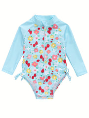 Baby Girls Floral Zipper One Piece Swimsuit