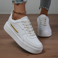 Faux Leather Flat Sneakers Casual Wear Resistant Non Slip Skate