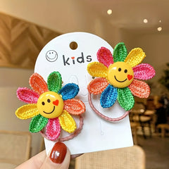 Colorful Knit Sunflower Hair Ties for Girls