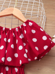 Girls Off Shoulder Polka Dot Romper Jumpsuit