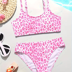 Leopard Print Bikini Swimwear Set Girls Sweet Bathing Suit