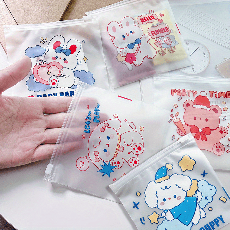 5pcs Cartoon Self-Sealing Plastic Bags for Snacks - Reusable Pouches